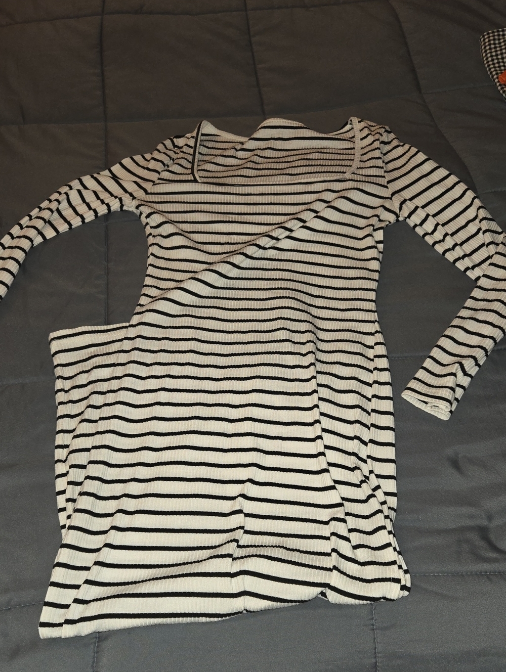 SHEIN Black and White Striped Long Sleeve Dress